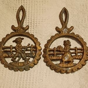 Vintage Amish Woman And Man Trivet Set